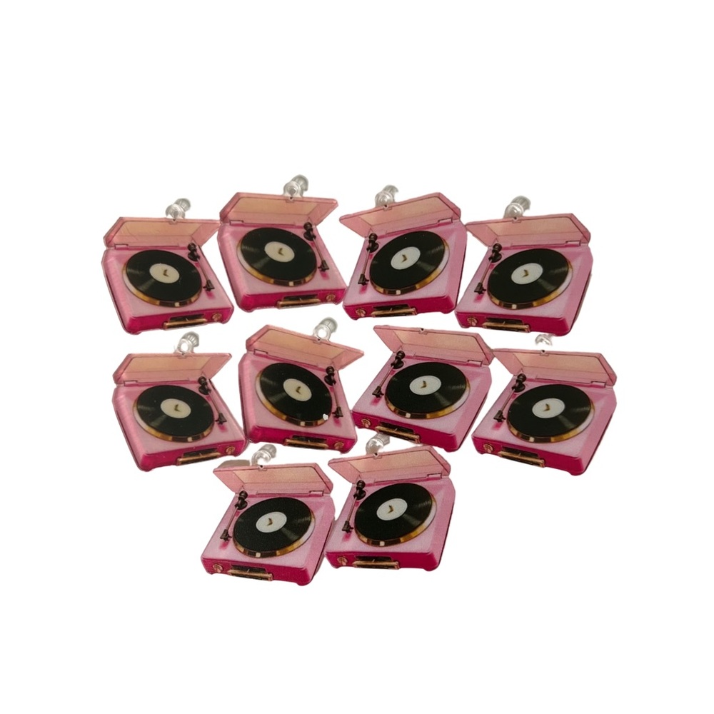 10 Pc Acrylic Pink Vinyl Record Charms for Jewelry, Keychains & Crafts